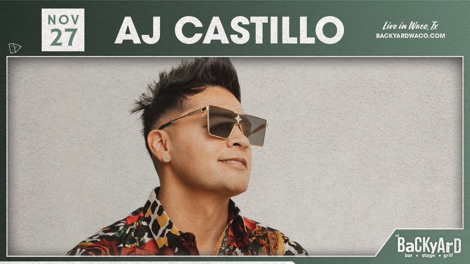A promotional poster for an AJ Castillo concert in Waco, Texas on November 27 in McLennan County, Texas.