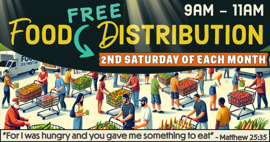A flyer for a free food distribution event held on the second Saturday monthly in McLennan County, Texas.