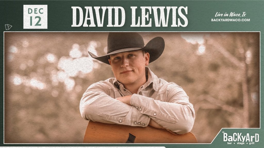 A promotional poster for a David Lewis concert on December 12 in Waco, Texas in McLennan County, Texas.