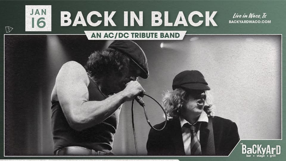 A promotional poster for an AC/DC tribute band performing in Waco, Texas in McLennan County, Texas.