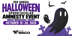A promotional flyer for a Halloween amnesty event at the Waco Municipal Court in McLennan County, Texas.