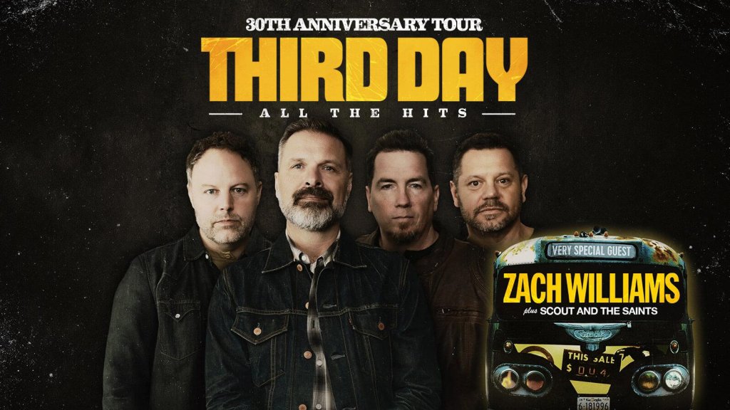 Promotional poster for the Third Day 30th Anniversary Tour featuring the band members in McLennan County, Texas.